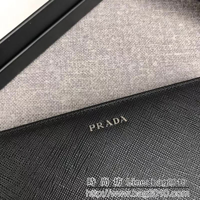 PRADA普拉達 專櫃最新爆款 十字紋牛皮 男士大號單拉鏈錢包 2ML317 DD1863